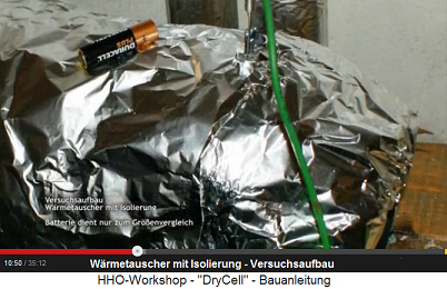 Salochers W�rmetauscher, ein
                          Versuchsaufbau, die Batterie ist der
                          Gr�ssenvergleich