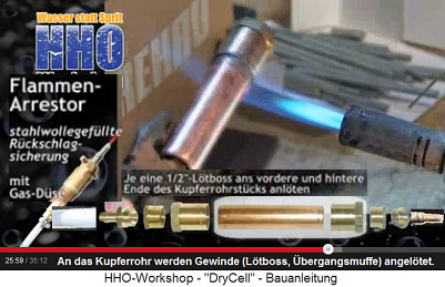 Ein Gewinde
(Lötboss) wird an das Kupferrohr angelötet Ein Gewinde (Lötboss) wird an das
Kupferrohr angelötet