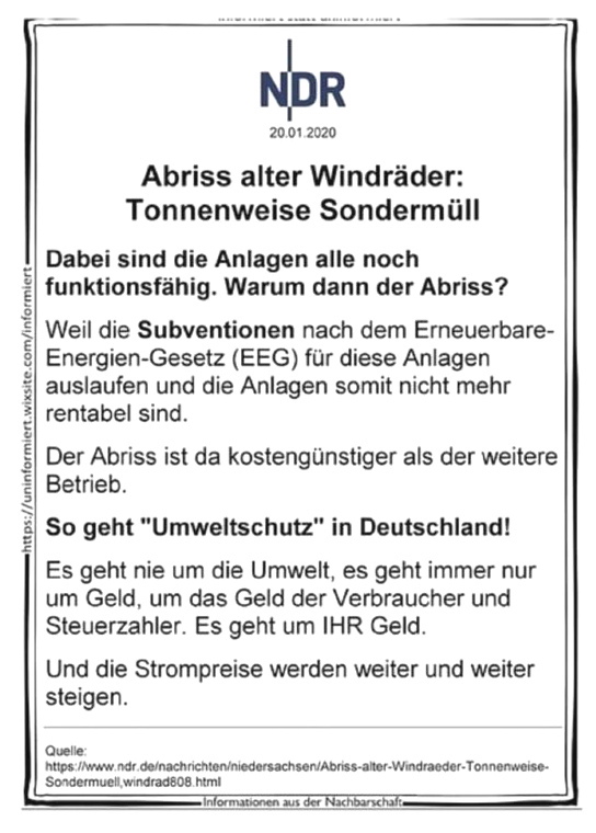 4R zerstört intakte Windräder am
7.10.2025: weil die Subventionen
auslaufen 4R zerstört intakte
Windräder am 7.10.2025: weil die
Subventionen auslaufen
