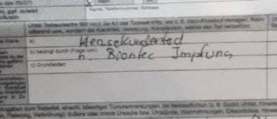 7.3.2021: Totenschein mit
Herzschlag "Herzsekundentod"
nach Pfizer-Gen-Impfung mit Datum
23.2.2021 7.3.2021: Totenschein
mit Herzschlag
"Herzsekundentod" nach
Pfizer-Gen-Impfung mit Datum 23.2.2021
