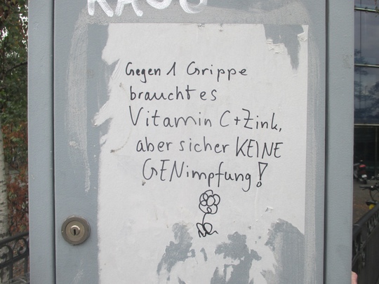 Wid CH: Graffito: Vitamin C and zinc are
needed against 1 flu, but certainly NO
vaccination Wid CH: Graffito: Vitamin C
and zinc are needed against 1 flu, but certainly
NO vaccination
