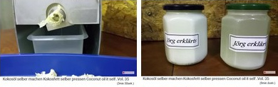 Produktion von Kokosöl mit einer kleinen Ölmühle Produktion von Kokosöl mit einer kleinen Ölmühle