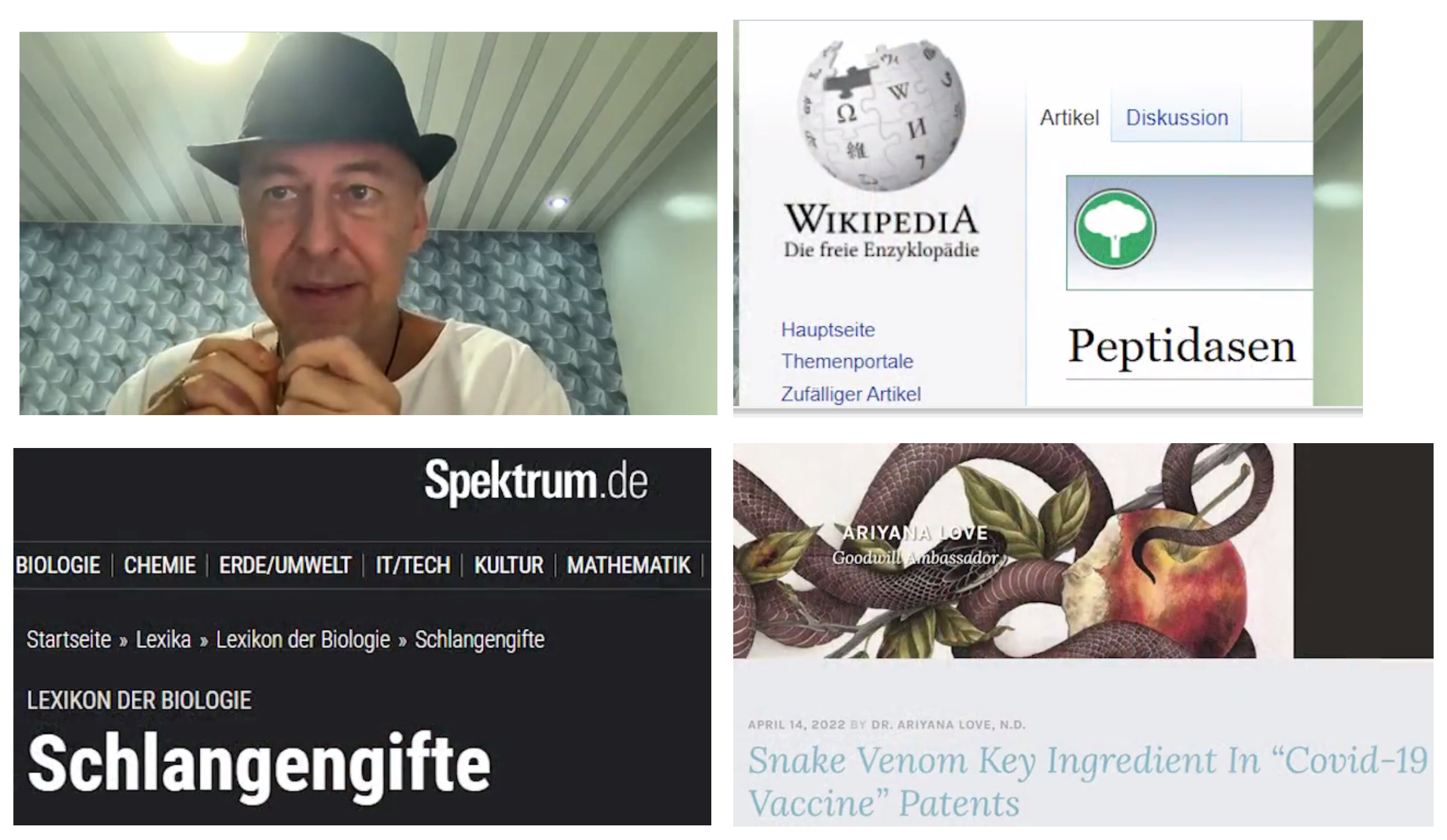 Inhaltsstoffe der "Coronaimpfungen"
27.5.2022: Oliver Janich über Affenviren und
Schlangengift in den "Coronaimpfungen" -
BEWEISE mit Peptidasen und Patenten Inhaltsstoffe der "Coronaimpfungen"
27.5.2022: Oliver Janich über Affenviren und
Schlangengift in den "Coronaimpfungen" -
BEWEISE mit Peptidasen und Patenten