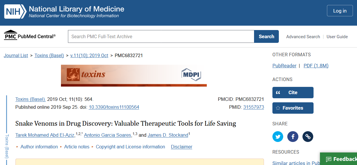 Snake Venoms in Drug Discovery: Valuable
Therapeutic Tools for Life Saving Snake Venoms in
Drug Discovery: Valuable Therapeutic Tools for Life
Saving