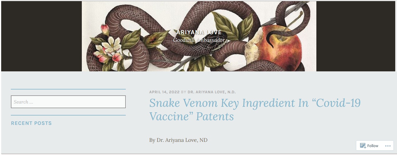 14.4.2022: Snake Venom Key Ingredient In
"Covid-19 Vaccine" Patents 14.4.2022:
Snake Venom Key Ingredient In "Covid-19
Vaccine" Patents