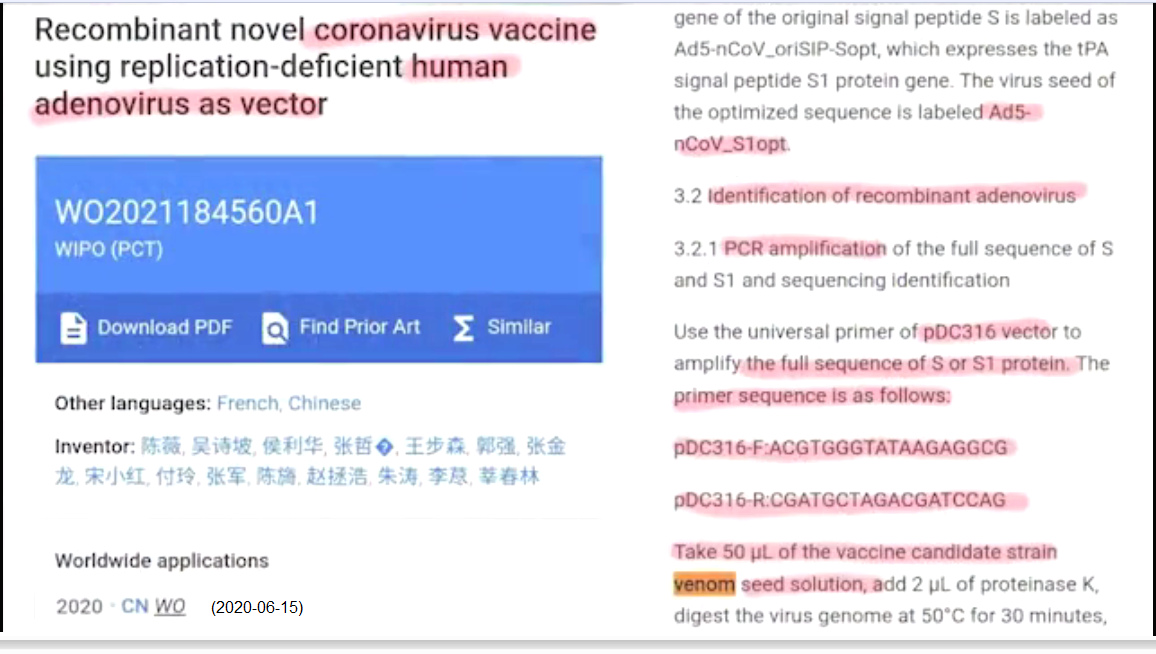 Patent 15.6.2020: Recombinant novel coronavirus
vaccine using replication-deficient human adenovirus as
vector Patent 15.6.2020: Recombinant novel
coronavirus vaccine using replication-deficient human
adenovirus as vector