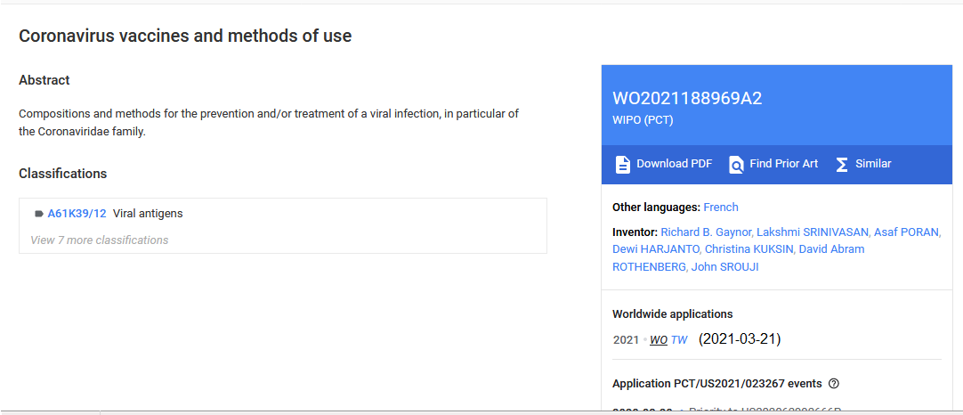 Patent von Pfizer / BionTech 21.3.2021:
Coronavirus vaccines and methods of use Patent von
Pfizer / BionTech 21.3.2021: Coronavirus vaccines and
methods of use