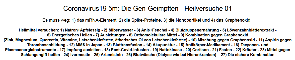 Titel der Webseite Heilversuche gegen
                        Wirkungen der "Coronaimpfung"