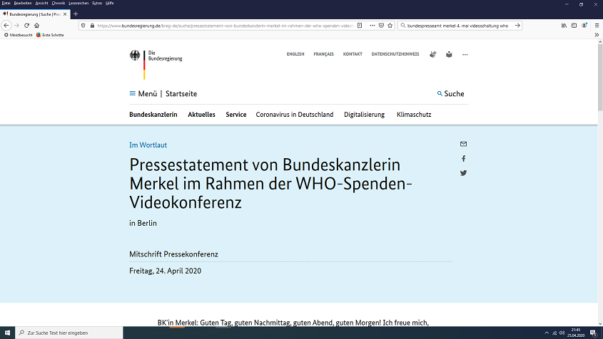 Frau Mossad-Merkel gibt am 24.4.2020 eine
Spendenkonferenz wegen Corona19 (Covid-19) - mit
Coronaviruspanik will sie Millionen
"einziehen" Frau Mossad-Merkel gibt am
24.4.2020 eine Spendenkonferenz wegen Corona19
(Covid-19) - mit Coronaviruspanik will sie Millionen
"einziehen"