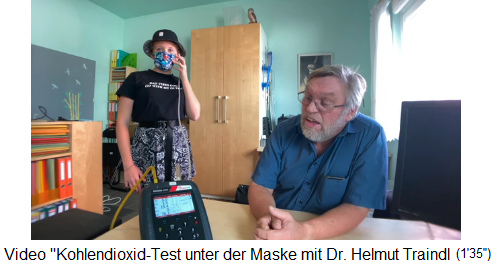 CO2-Messung unter der Maske von Dr. Helmut
Traindl: Jugendliche Versichsperson mit Maske hat 5%
CO2 in der Maskenluft CO2-Messung unter der
Maske von Dr. Helmut Traindl: Jugendliche
Versichsperson mit Maske hat 5% CO2 in der Maskenluft
