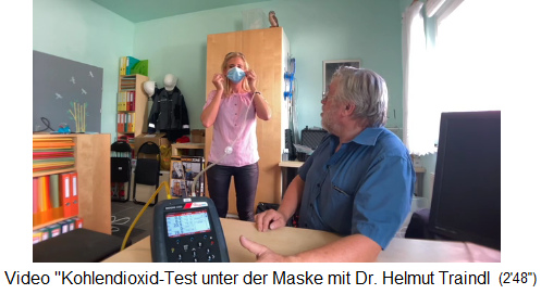 CO2-Messung unter der Maske von Dr. Helmut
Traindl: Der zweite Test, die erwachsene Testperson
hat die Maske an und den Luftschlauch gesetzt CO2-Messung unter der Maske von Dr. Helmut
Traindl: Der zweite Test, die erwachsene Testperson
hat die Maske an und den Luftschlauch gesetzt