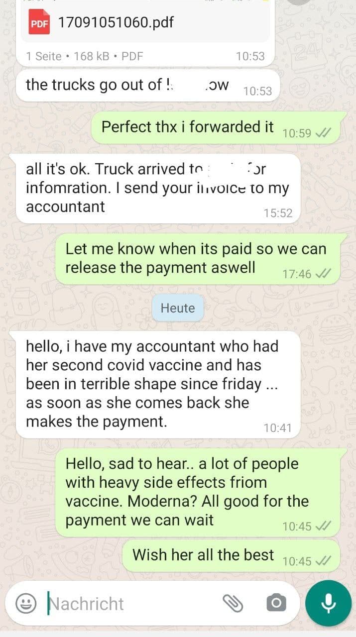 21.6.2021: Genimpfung Moderna legt
Buchhalterin flach 21.6.2021: Genimpfung
Moderna legt Buchhalterin flach