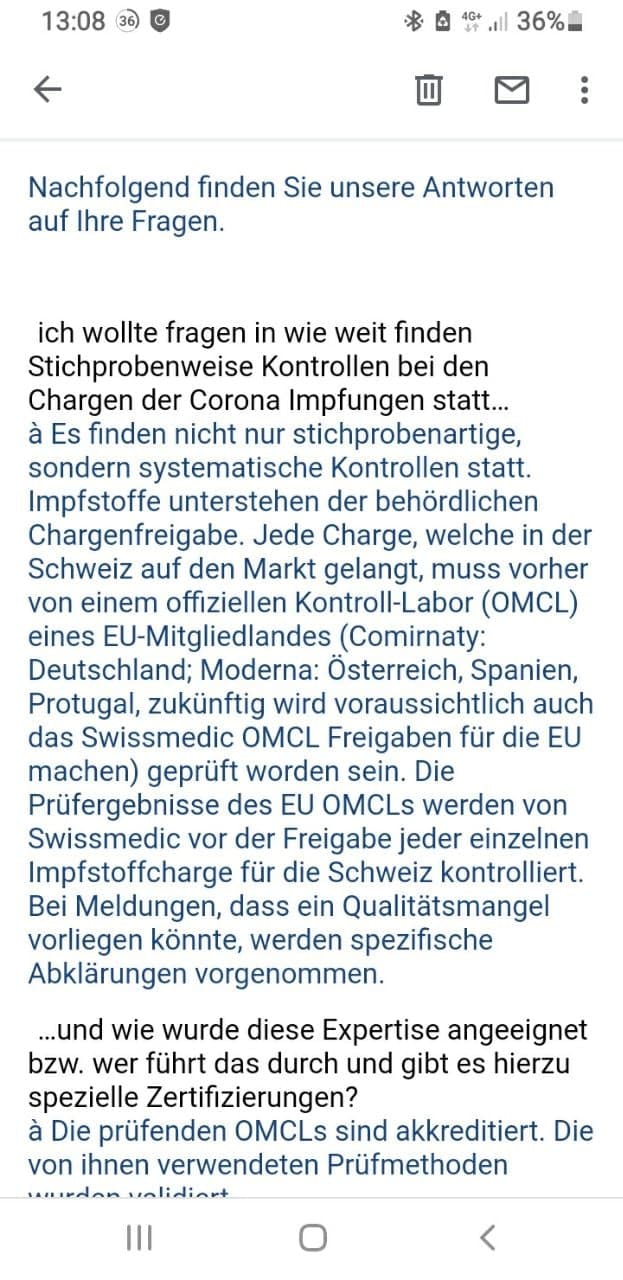 21.6.2021: Frage: Wie sind die
Stichproben zum Überprüfen der Genimpfstoffe? 21.6.2021: Frage: Wie sind die Stichproben
zum Überprüfen der Genimpfstoffe?