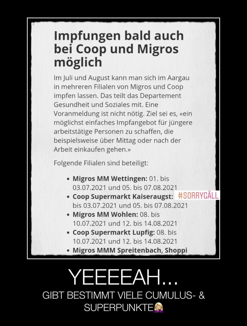 Schweiz 25.6.2021: Die
Abstecher-Einkaufszentren mit Genimpfungen für
die Gratis-Himmelfahrt , Beispiele Schweiz 25.6.2021: Die
Abstecher-Einkaufszentren mit Genimpfungen für
die Gratis-Himmelfahrt , Beispiele