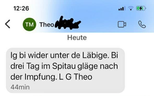 Schweiz: Genimpfung provoziert
3 Tage Spital Schweiz:
Genimpfung provoziert 3 Tage Spital