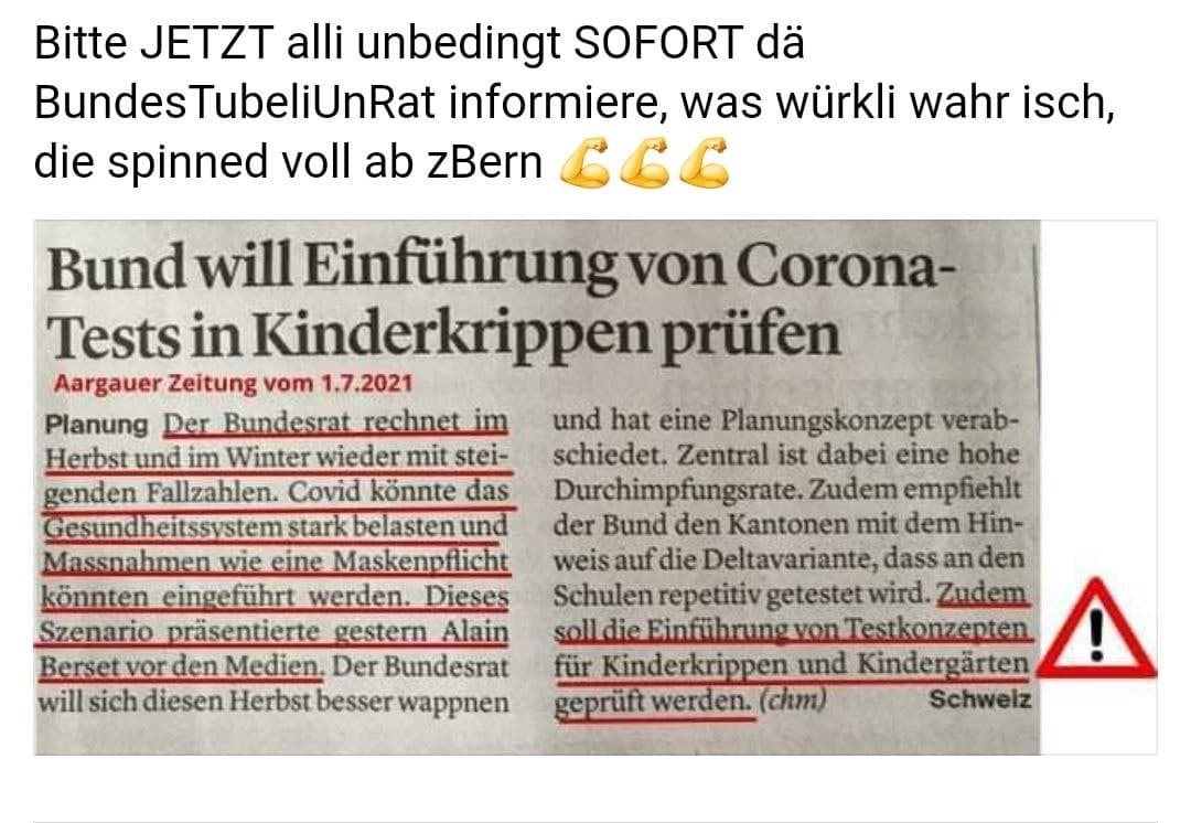 Die kriminelle Freimaurer-Regierung in
Bern mit Berset+Levy planen Kindertests in
Kinderkrippen Die kriminelle
Freimaurer-Regierung in Bern mit Berset+Levy
planen Kindertests in Kinderkrippen