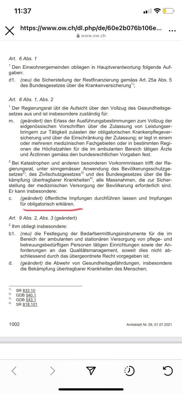 Kanton Obwalden 7.7.2021: Versuch
der Nötigung mit "obligatorischen
Impfungen" Kanton Obwalden
7.7.2021: Versuch der Nötigung mit
"obligatorischen Impfungen"