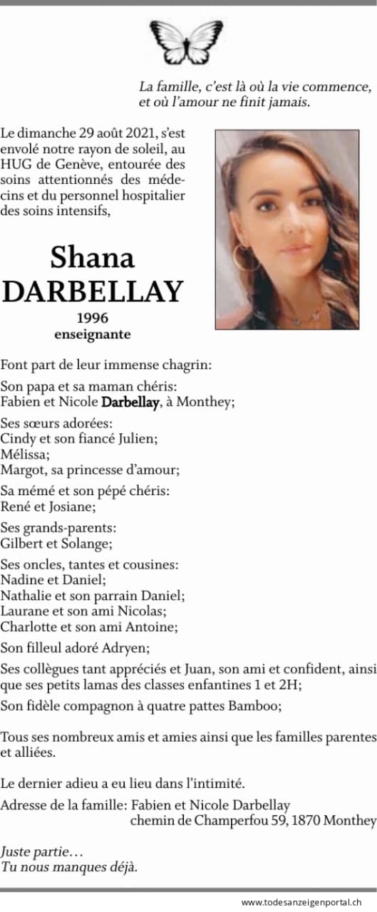 GENimpfmord Westschweiz
                6.9.2021: Lehrerin Shana Darbellay 25 Jahre alt