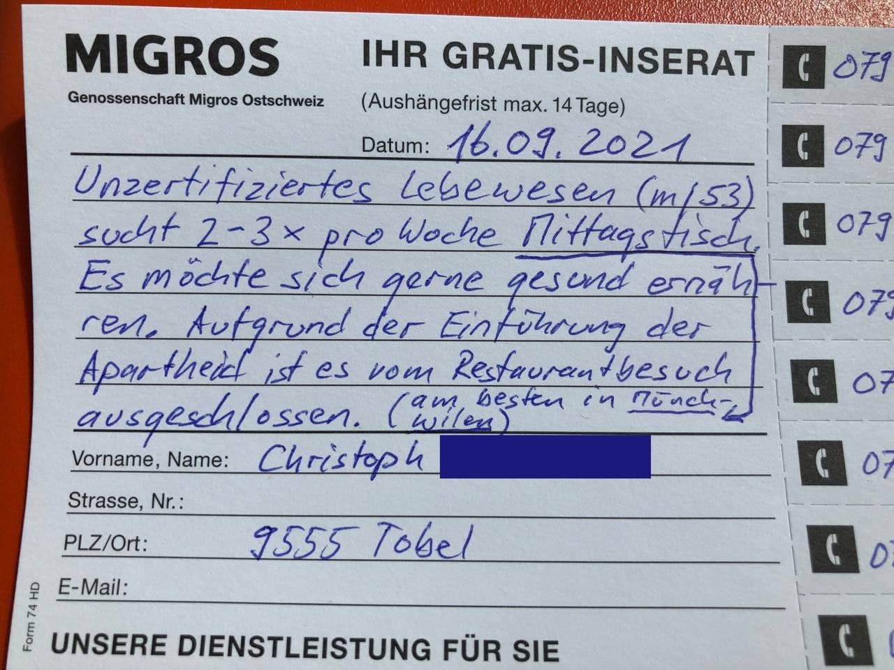 Widerstand 22.9.2021:
                      UNgeimpfte suchen Mittagstisch