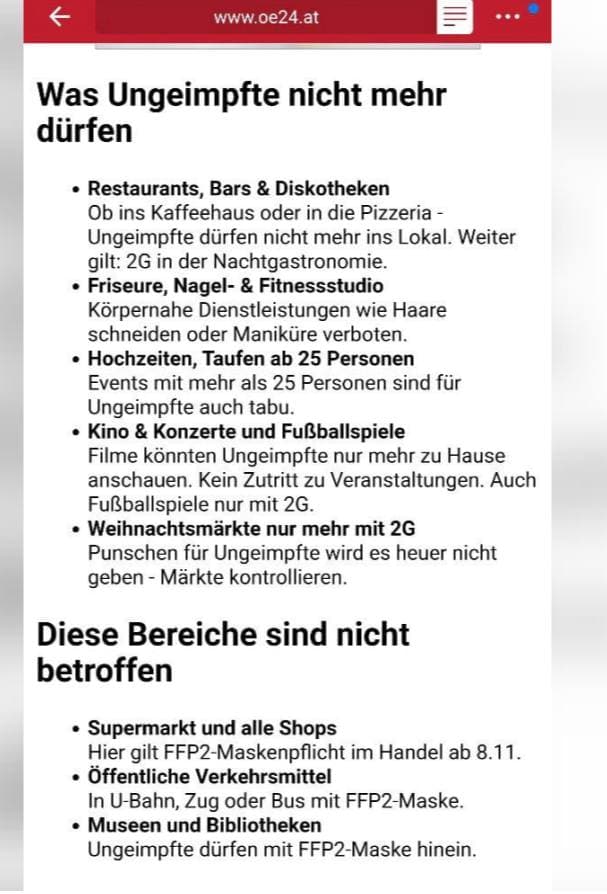 2G-Fascho-Österreich blockiert gesunde
UNgeimpfte 7.11.2021: Die Liste 2G-Fascho-Österreich blockiert gesunde
UNgeimpfte 7.11.2021: Die Liste