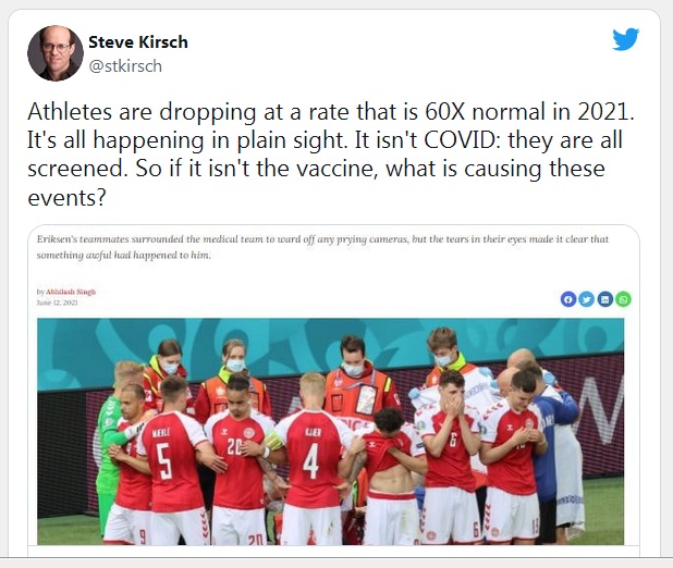 Steve Kirsch kommentiert kollabierrende
Fussballspieler Steve Kirsch kommentiert
kollabierrende Fussballspieler