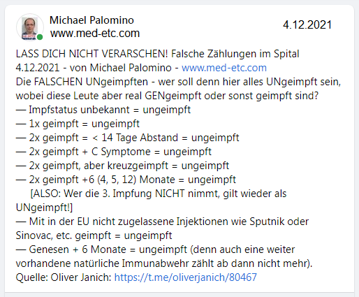 Liste mit den FALSCHEN
                  UNgeimpften, die oft GENgeimpft sind (aus FB)
