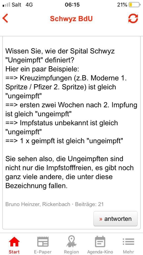 Falsche Z�hlung im Kantonsspital Schwyz
                  10.12.2021: Laufend werden FALSCHE UNgeimpfte ERFUNDEN
                  - Liste: