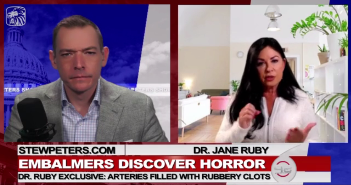 Dr. Ruby präsentiert in der Stew Peters
Show rot-blutartige und weiss-gummiartige
Thrombosen, 31.1.2022 Dr. Ruby präsentiert
in der Stew Peters Show rot-blutartige und
weiss-gummiartige Thrombosen, 31.1.2022