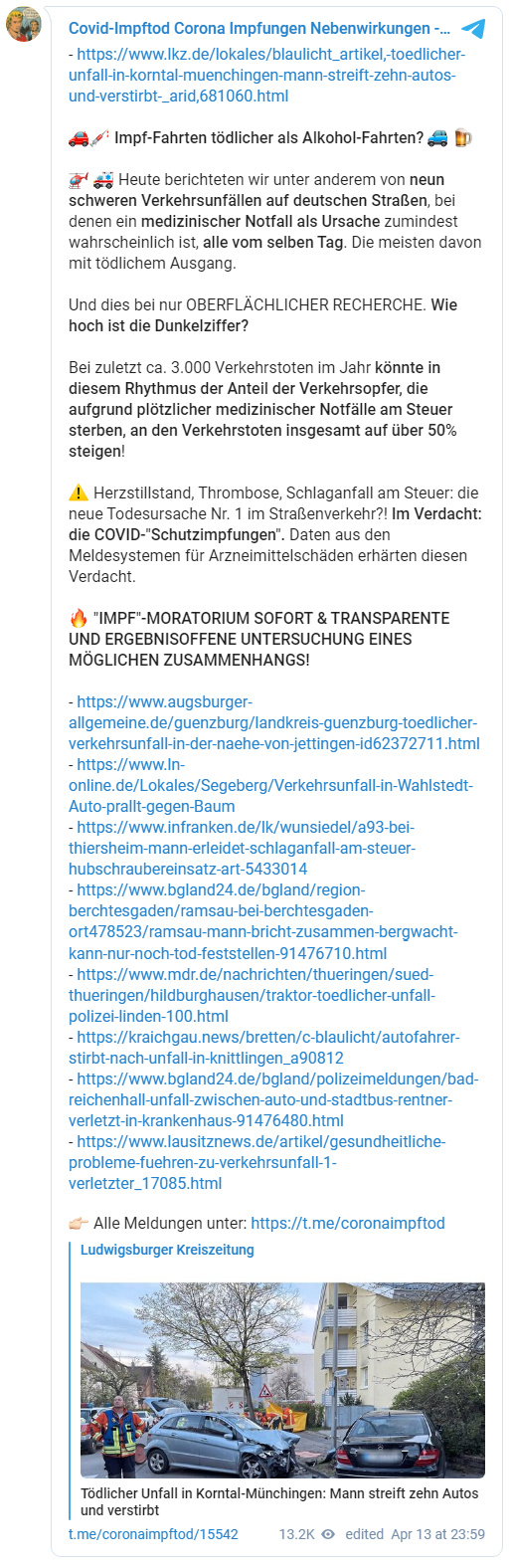 Post: Impffahrten gefährlicher als
Alkoholfahrten Post: Impffahrten
gefährlicher als Alkoholfahrten