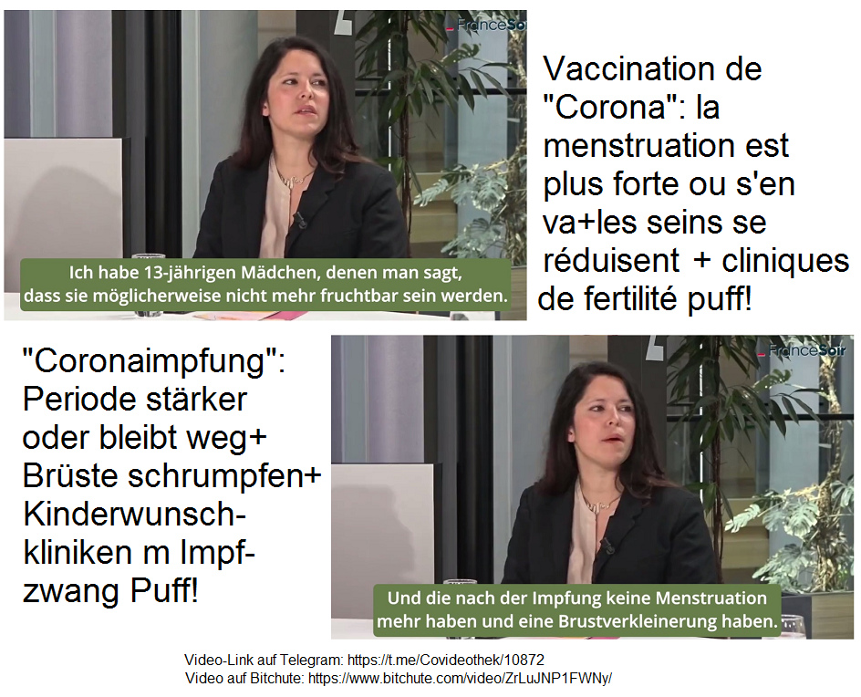SCHLANGENGIFTimpfschaden Frankreich / Belgien
9.6.2022: Frauen haben viel zu starke Mens - oder die
Mens bleibt weg+Brüste werden kleiner -
Kinderwunschkliniken verlangen Impfzwang+Frauen
verlieren ihre Gebärmutter SCHLANGENGIFTimpfschaden Frankreich / Belgien
9.6.2022: Frauen haben viel zu starke Mens - oder die
Mens bleibt weg+Brüste werden kleiner -
Kinderwunschkliniken verlangen Impfzwang+Frauen
verlieren ihre Gebärmutter