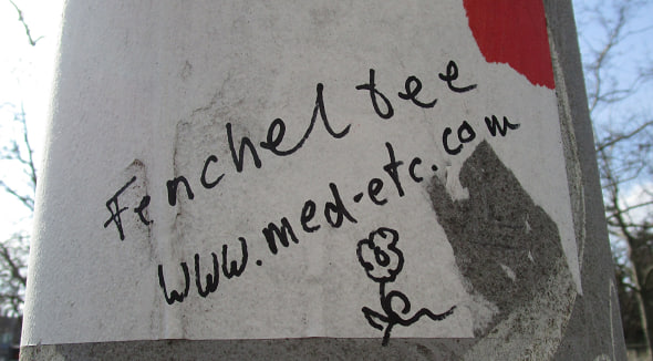 Widerstand Basel (Schweiz) 7.3.2023: Graffito
"Fencheltee www.med-etc.com" Widerstand Basel (Schweiz) 7.3.2023: Graffito
"Fencheltee www.med-etc.com"