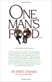 El libro del padre James D'Adamo y Allan
                        Richards "One Man's Food" ("A
                        cada hombre su comida") del a�o 1980, tapa