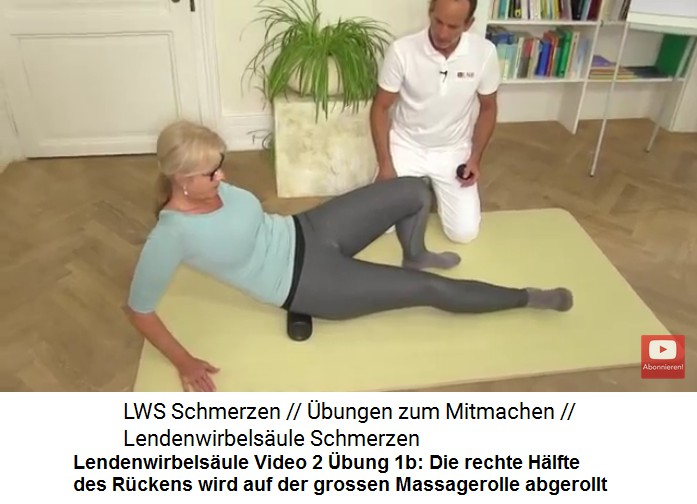 Lendenwirbels�ule Video 2 �bung 1b: Die rechte
                  R�ckenh�lfte wird mit der grossen Massagerolle
                  abgerollt
