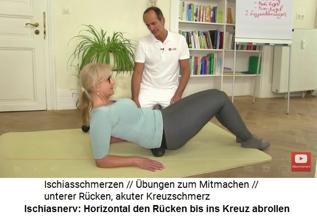 Den Unterleib f�r den Ischiasnerv
                      entspannen: Mit der Massagerolle horizontal den
                      R�cken bis zum Kreuz abrollen