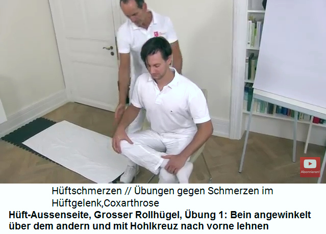 H�ft-Aussenseite,
                      Grosser Rollh�gel, �bung 1: Bein angewinkelt �ber
                      dem andern und mit Hohlkreuz nach vorne lehnen