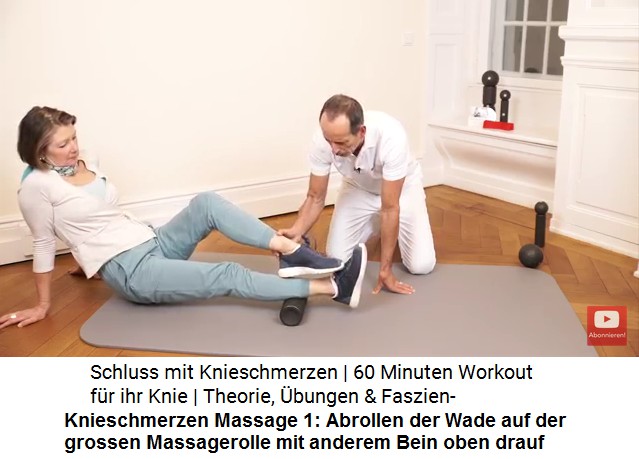 Massage 1: Die Achillesferse auf die grosse
                        Massagerolle aufsetzen und die Wade auf der
                        grossen Massagerolle abrollen, ev. mit dem
                        anderen Bein oben drauf f�r noch mehr Druck