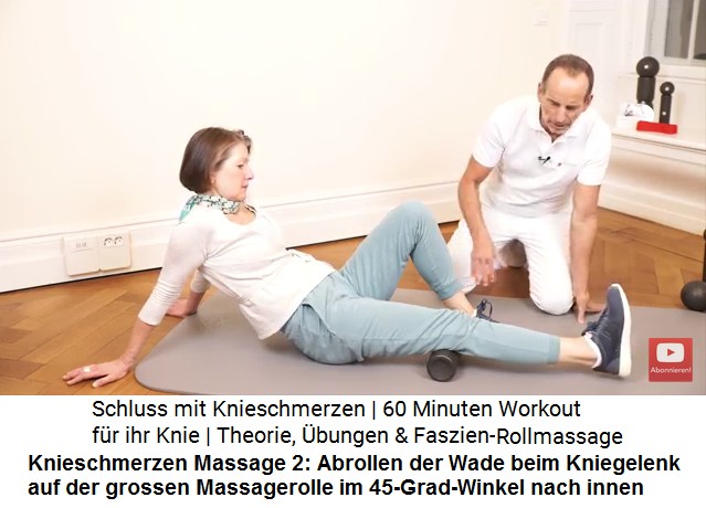 Knieschmerzen Massage 3: Das Bein wird vom
                        Knie bis zur H�fte auf der grossen Massagerolle
                        in einem Winkel von 45 Grad nach INNEN
                        abgerollt