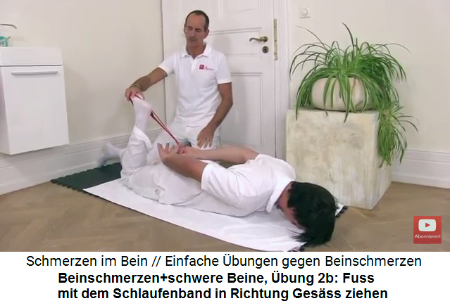 Beinschmerzen und schwere Beine �bung 2a: Den
                      Fuss mit einem Schlaufenband in Richtung Ges�ss
                      ziehen