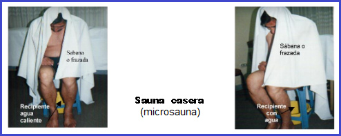 La sauna casera, la
                    microsauna con tina con agua caliente, banco y
                    toalla grande