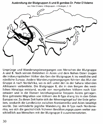 Ausbreitung der Blutgruppe A und B
                            gem�ss Dr. Peter D'Adamo