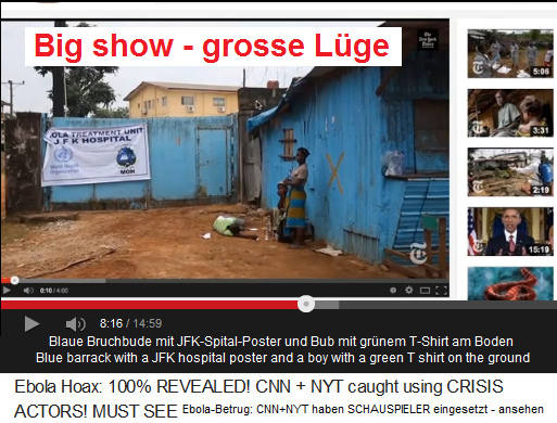 Die Fälschung der CIA-New York Times
mit der blauen Baracke mit dem
JFK-Spital-Poster und dem Schwarzen in einem
grünen T-Shirt auf der Erde Die Fälschung der
CIA-New York Times mit der blauen Baracke
mit dem JFK-Spital-Poster und dem Schwarzen
in einem grünen T-Shirt auf der Erde