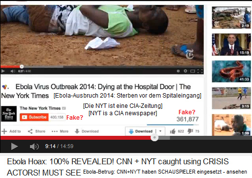 Der YouTube-Kanal der
CIA-Zeitung New York Times behauptet 400.158
Followers und 361.877 Klicks auf das Video -
wahrscheinlich auch eine grosse Fälschung Der YouTube-Kanal
der CIA-Zeitung New York Times behauptet
400.158 Followers und 361.877 Klicks auf das
Video - wahrscheinlich auch eine grosse
Fälschung