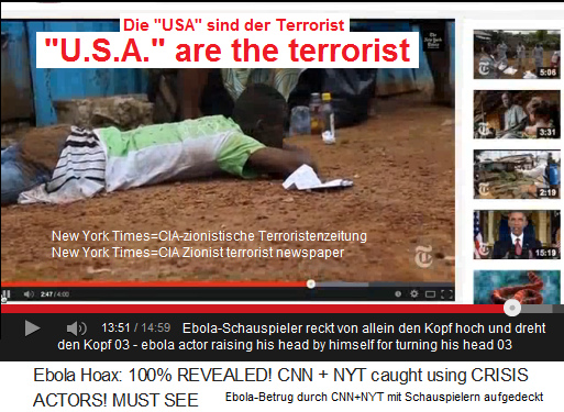 Der
Ebola-Schauspieler liegt mit dem Bauch am
Boden und dreht aus eigener Kraft seinen
Kopf 03 Der Ebola-Schauspieler liegt mit dem
Bauch am Boden und dreht aus eigener Kraft
seinen Kopf 03