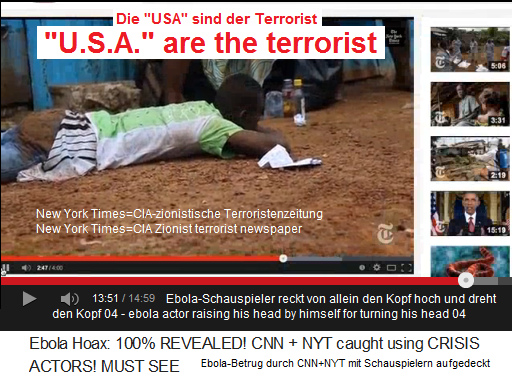 Der
Ebola-Schauspieler liegt mit dem Bauch am
Boden und dreht aus eigener Kraft seinen
Kopf 04 Der Ebola-Schauspieler liegt mit dem
Bauch am Boden und dreht aus eigener Kraft
seinen Kopf 04