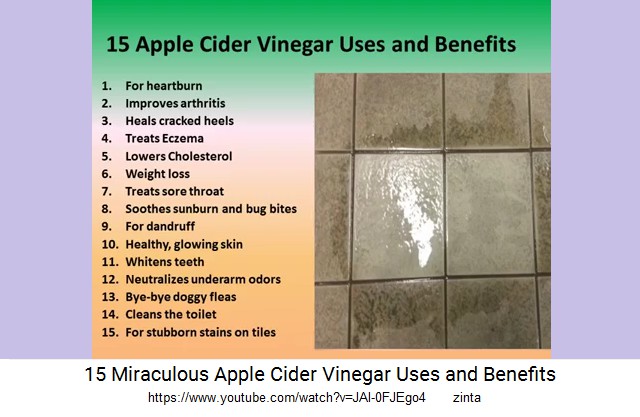 The list with 15 healing effects and applications
              of apple cider vinegar (video 03)