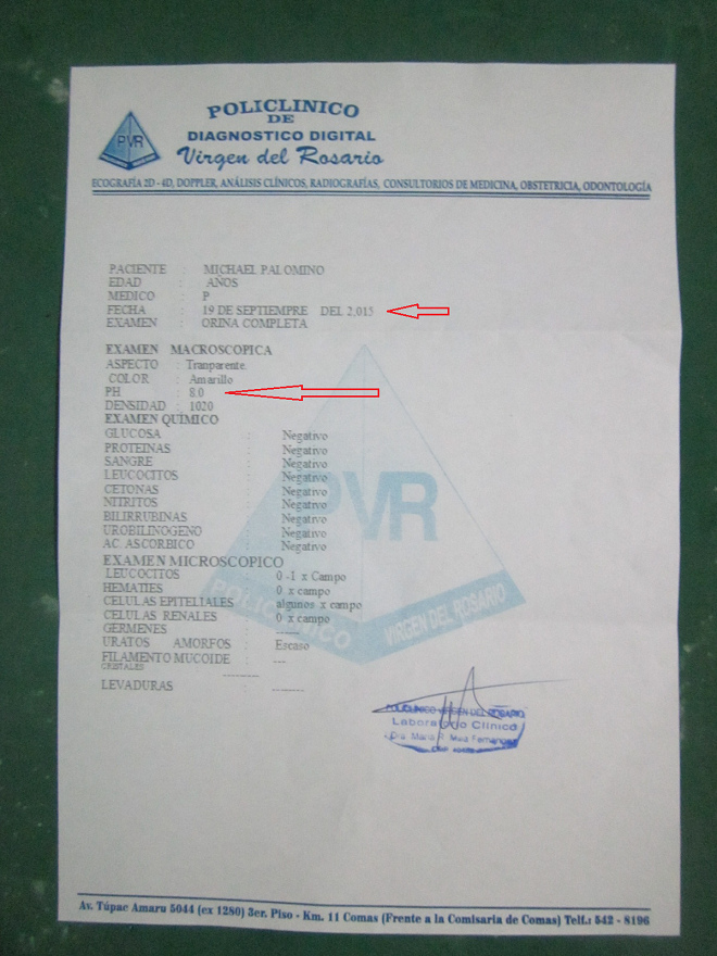 Un examen avec un valeur
                      pH8 dans l'urine