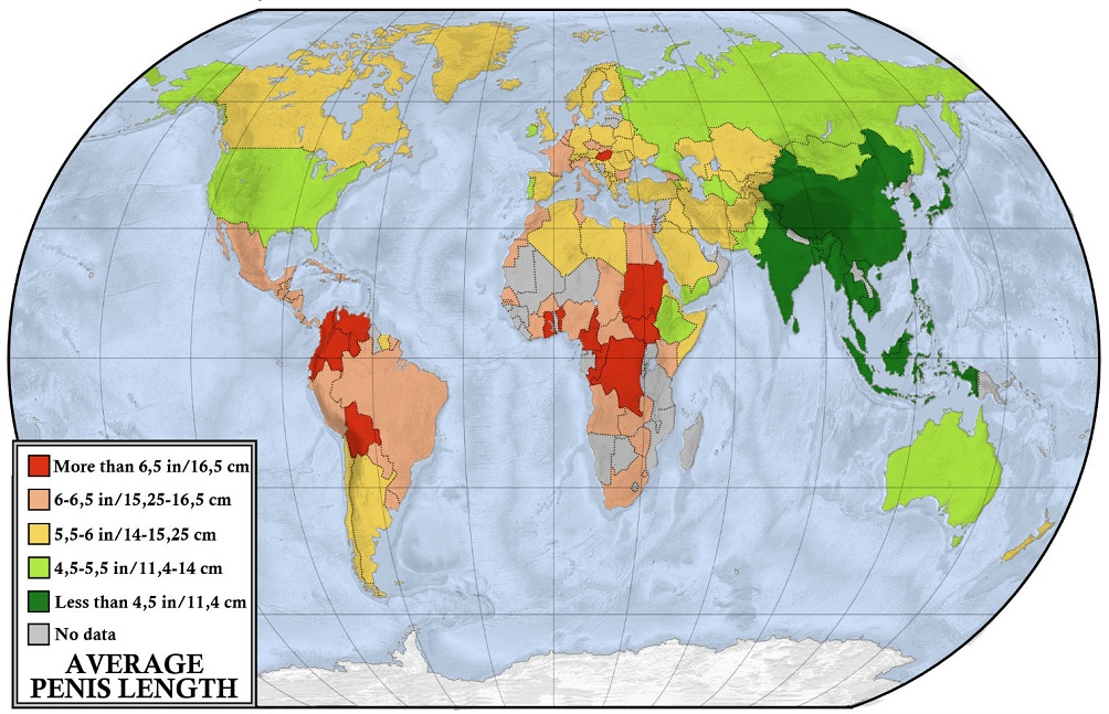 Weltkarte mit Penisl�ngen je nach Land 04