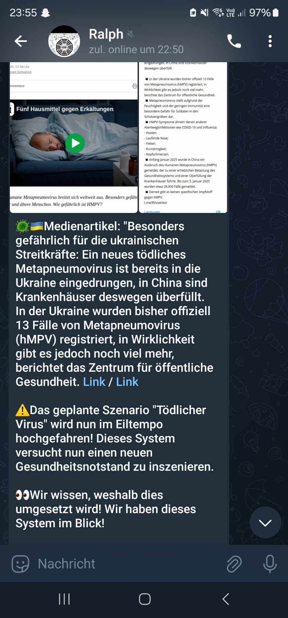 Informant Liestal am 10.1.2025: Es droht
ein China-Virus an der Ostfront Informant
Liestal am 10.1.2025: Es droht ein China-Virus an
der Ostfront