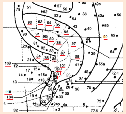 Cartograma auricular de la cavidad,
puntos 84-104, 109 y 110 Cartograma auricular
de la cavidad, puntos 84-104, 109 y 110