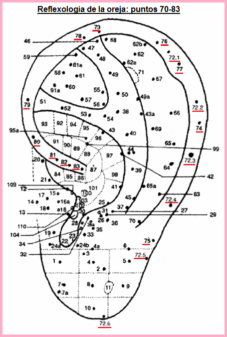 La oreja
con los puntos 72 a 83 de la hélix La oreja con los
puntos 72 a 83 de la hélix